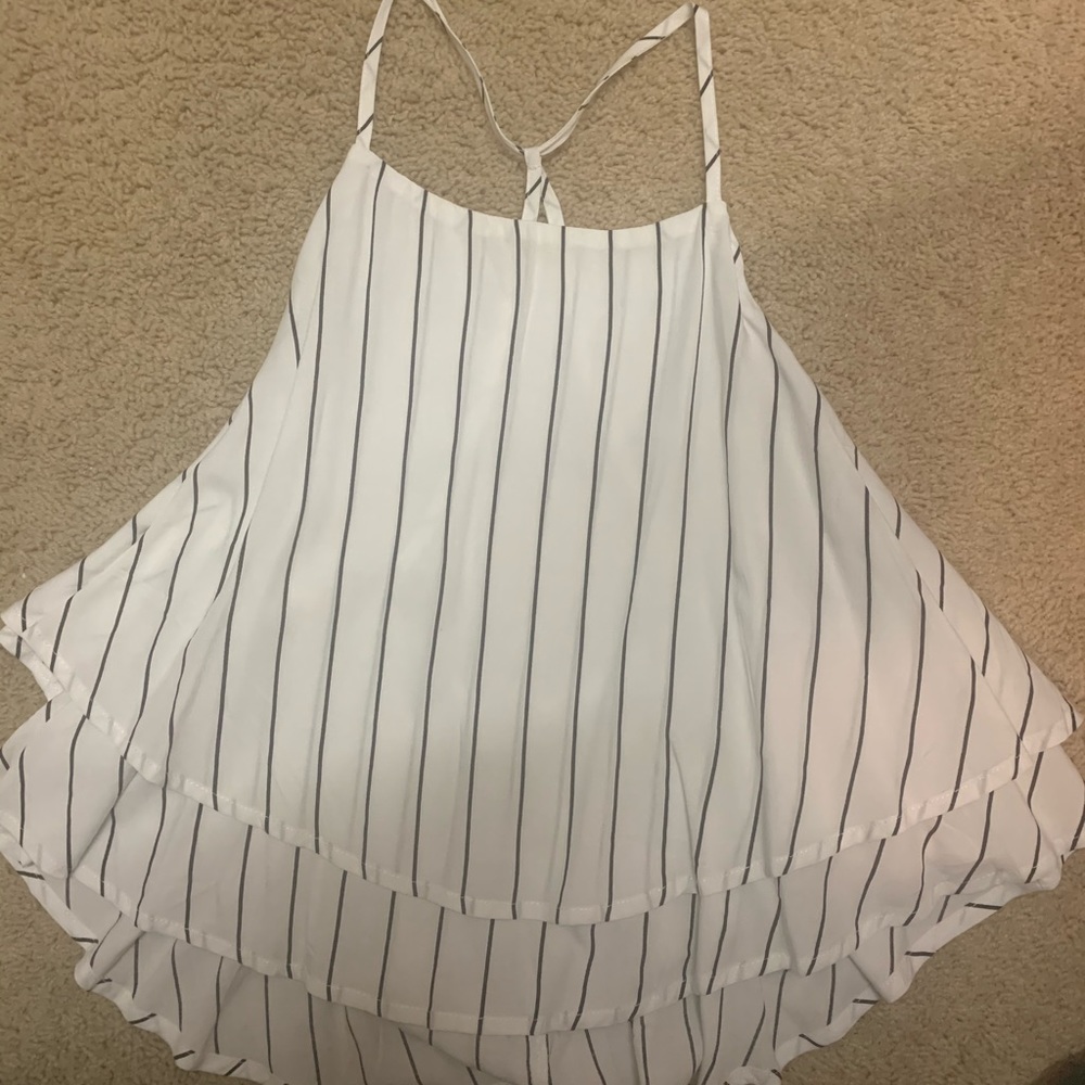 White and black striped flowy cropped tank top